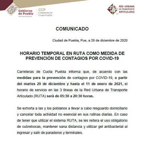 HORARIO TEMPORAL EN RUTA COMO MEDIDA DE PREVENCIÓN DE CONTAGIOS POR COVID-19